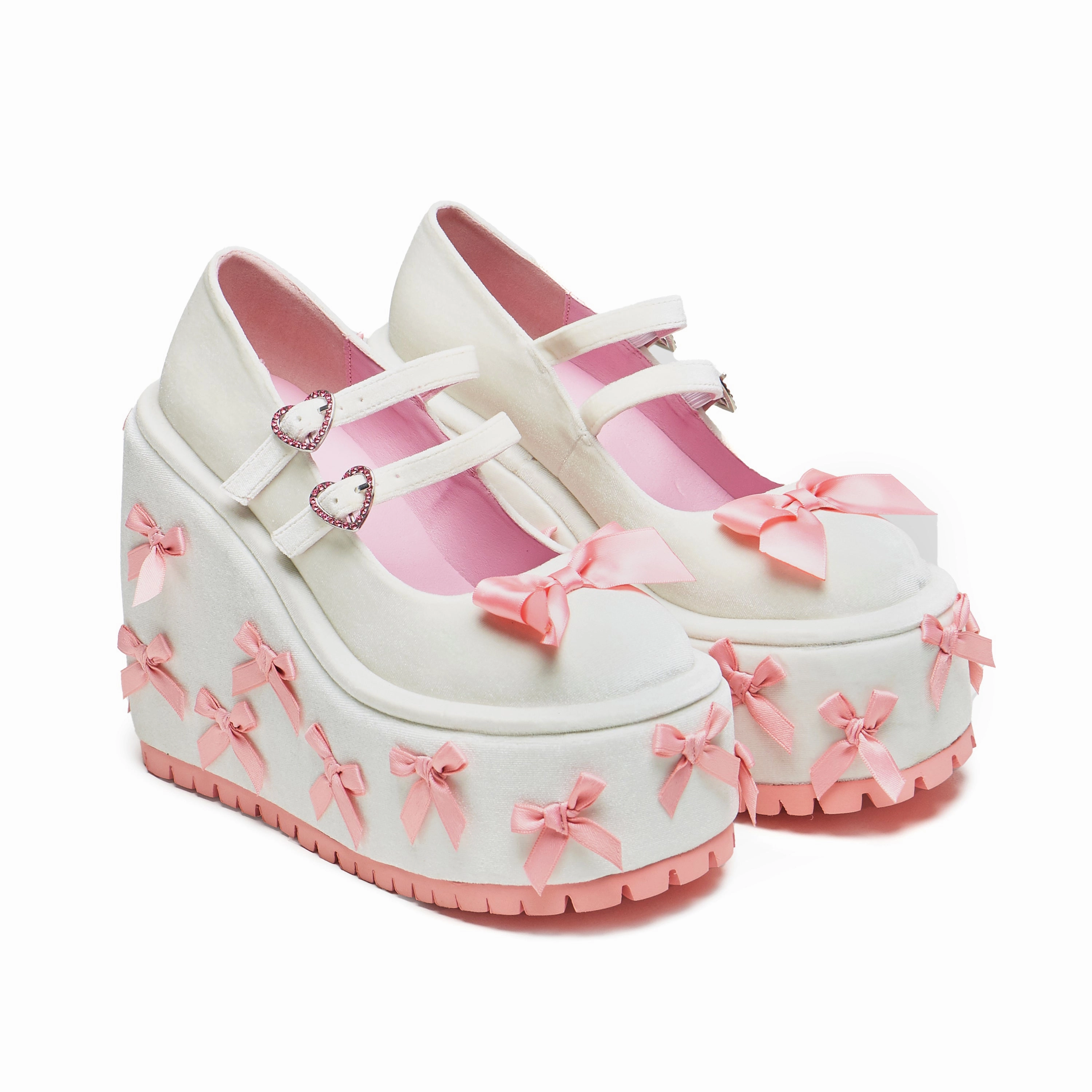A Courtship of Bows Platform Mary Janes - Cream