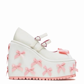 A Courtship of Bows Platform Mary Janes - Cream