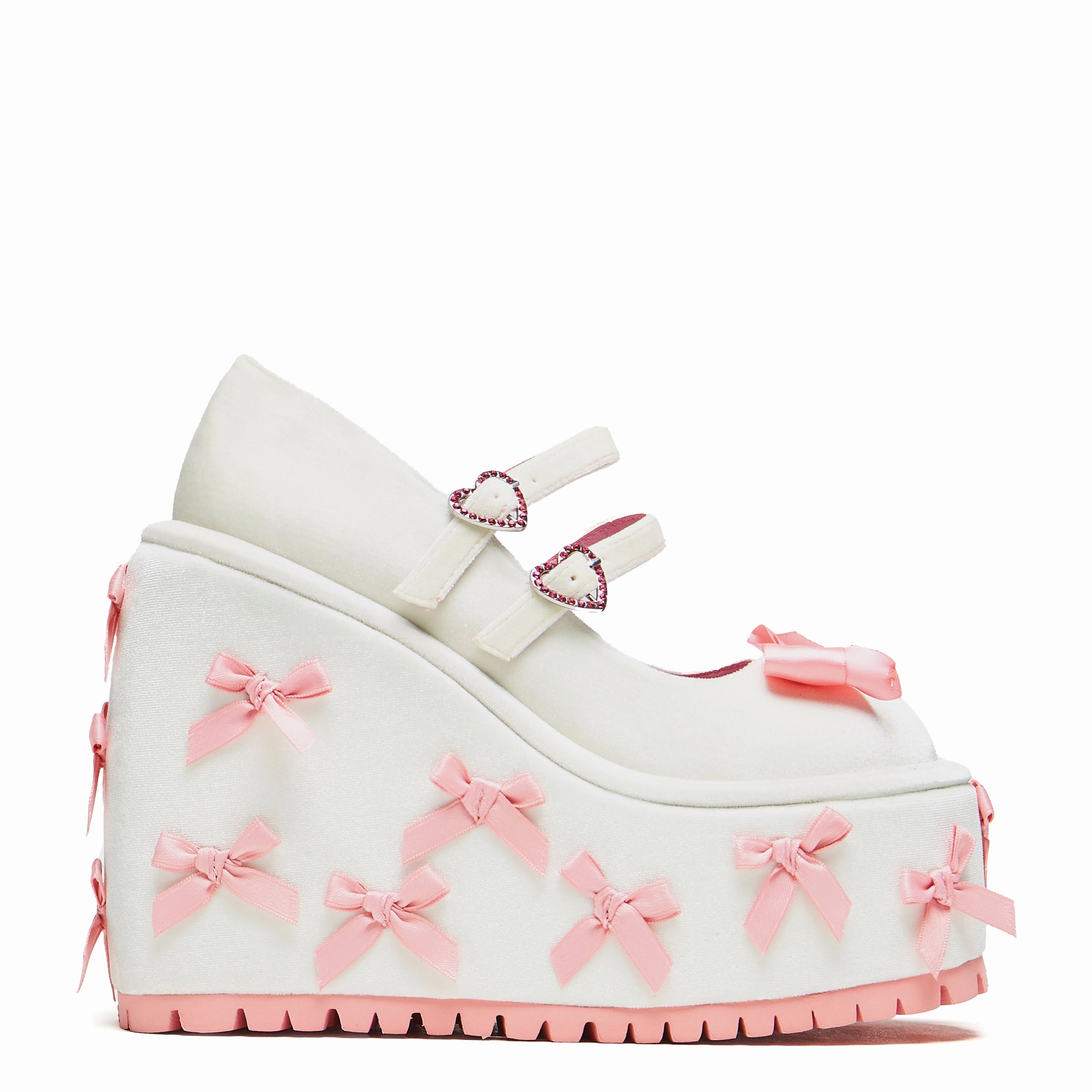 A Courtship of Bows Platform Mary Janes - Cream