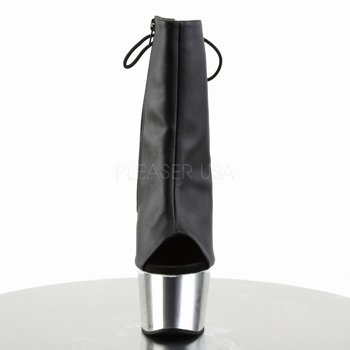 ADORE-1018  Black Faux Leather/Silver Chrome