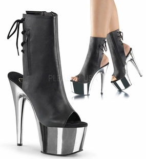 ADORE-1018  Black Faux Leather/Silver Chrome