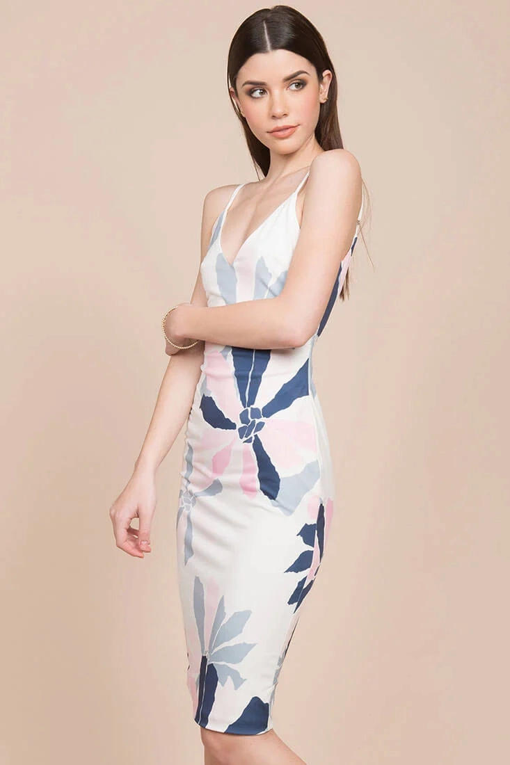 Angeline Floral Bodycon Dress White