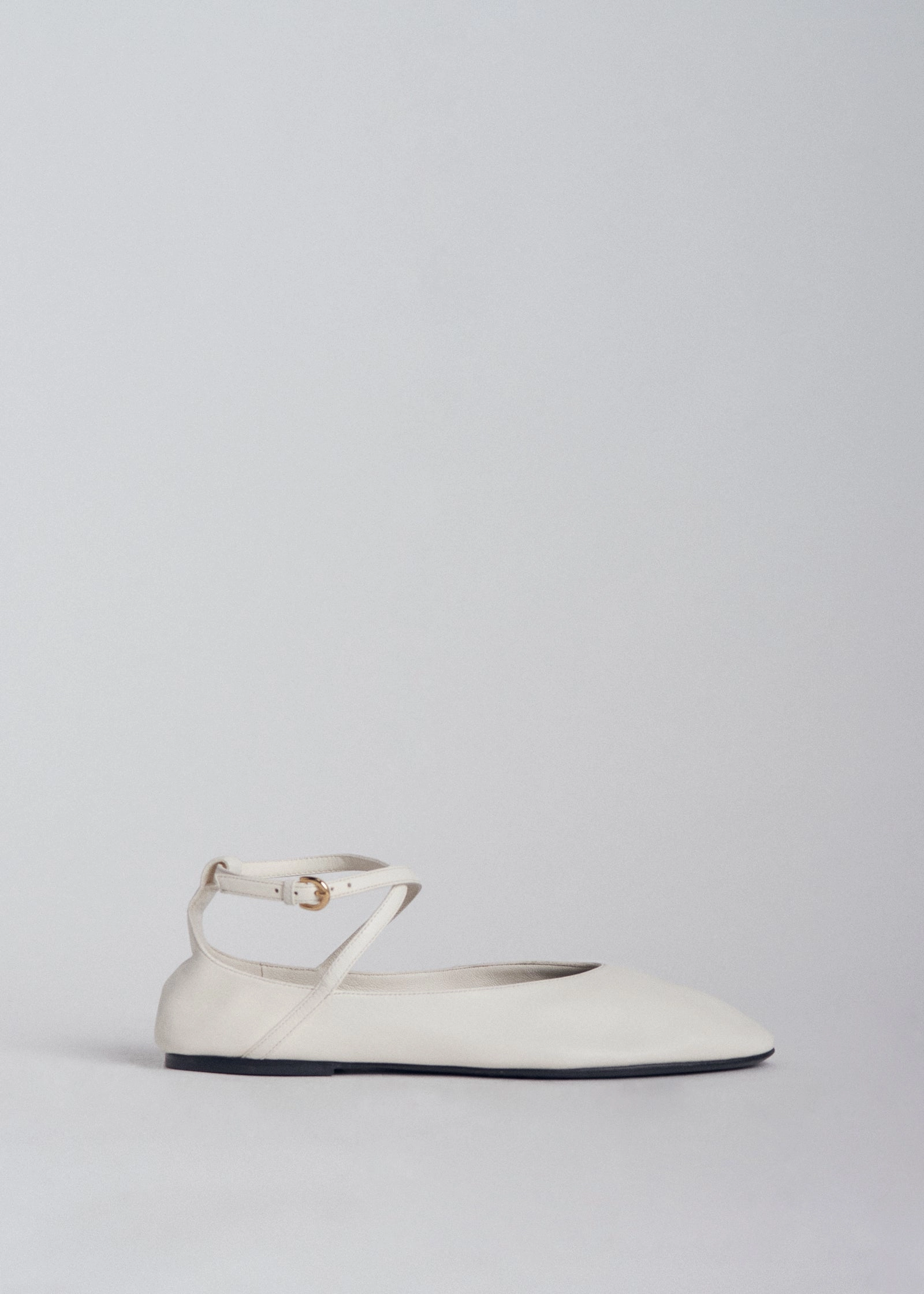 Ankle Strap Ballerina in Chiffon Leather - Ivory