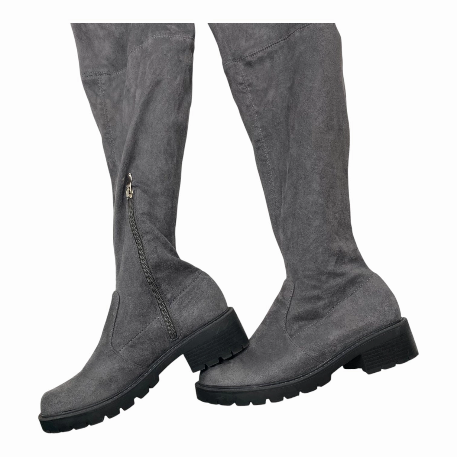 Boots Knee Flats By Clothes Mentor In Grey, Size:8