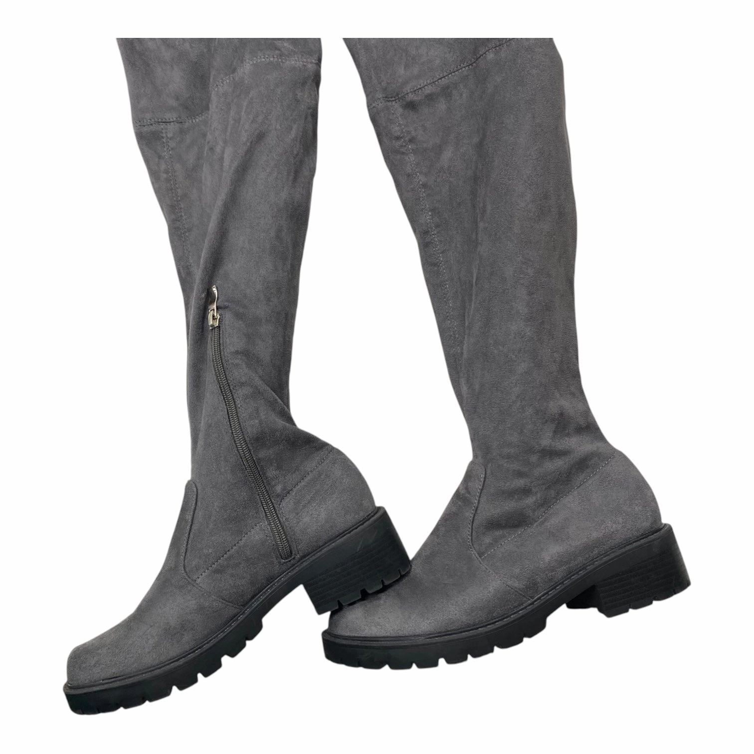 Boots Knee Flats By Clothes Mentor In Grey, Size:8