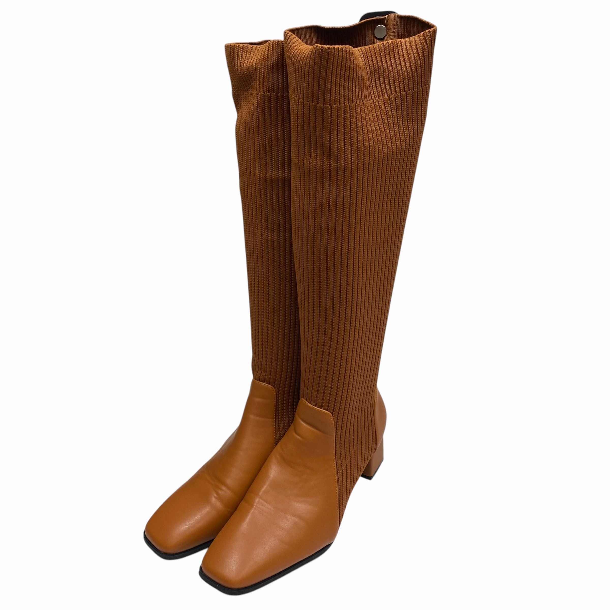 Boots Knee Heels By Cuccoo In Brown, Size: 9.5