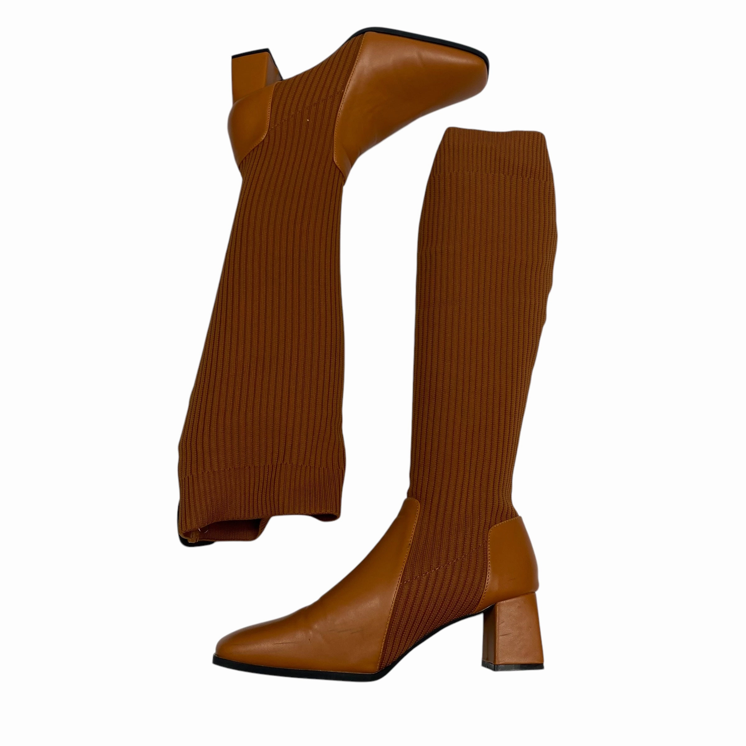 Boots Knee Heels By Cuccoo In Brown, Size: 9.5