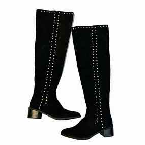 Boots Knee Heels By Fergalicious In Black Silver, Size: 7.5