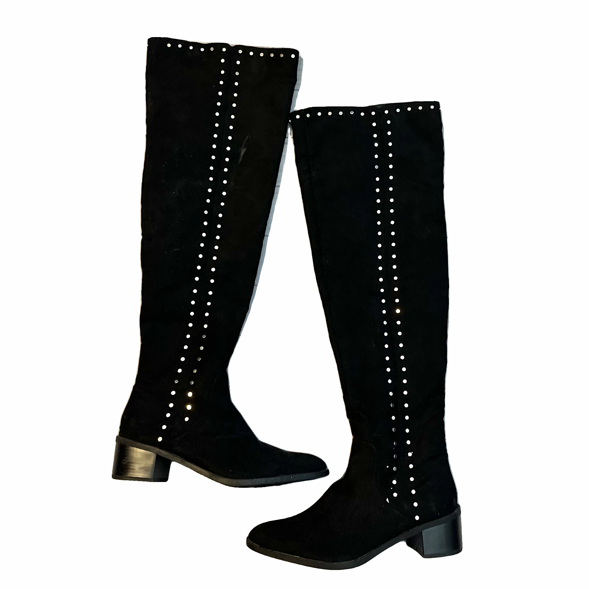 Boots Knee Heels By Fergalicious In Black Silver, Size: 7.5