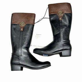 Boots Knee Heels By Liz Claiborne In Black & Brown, Size: 9