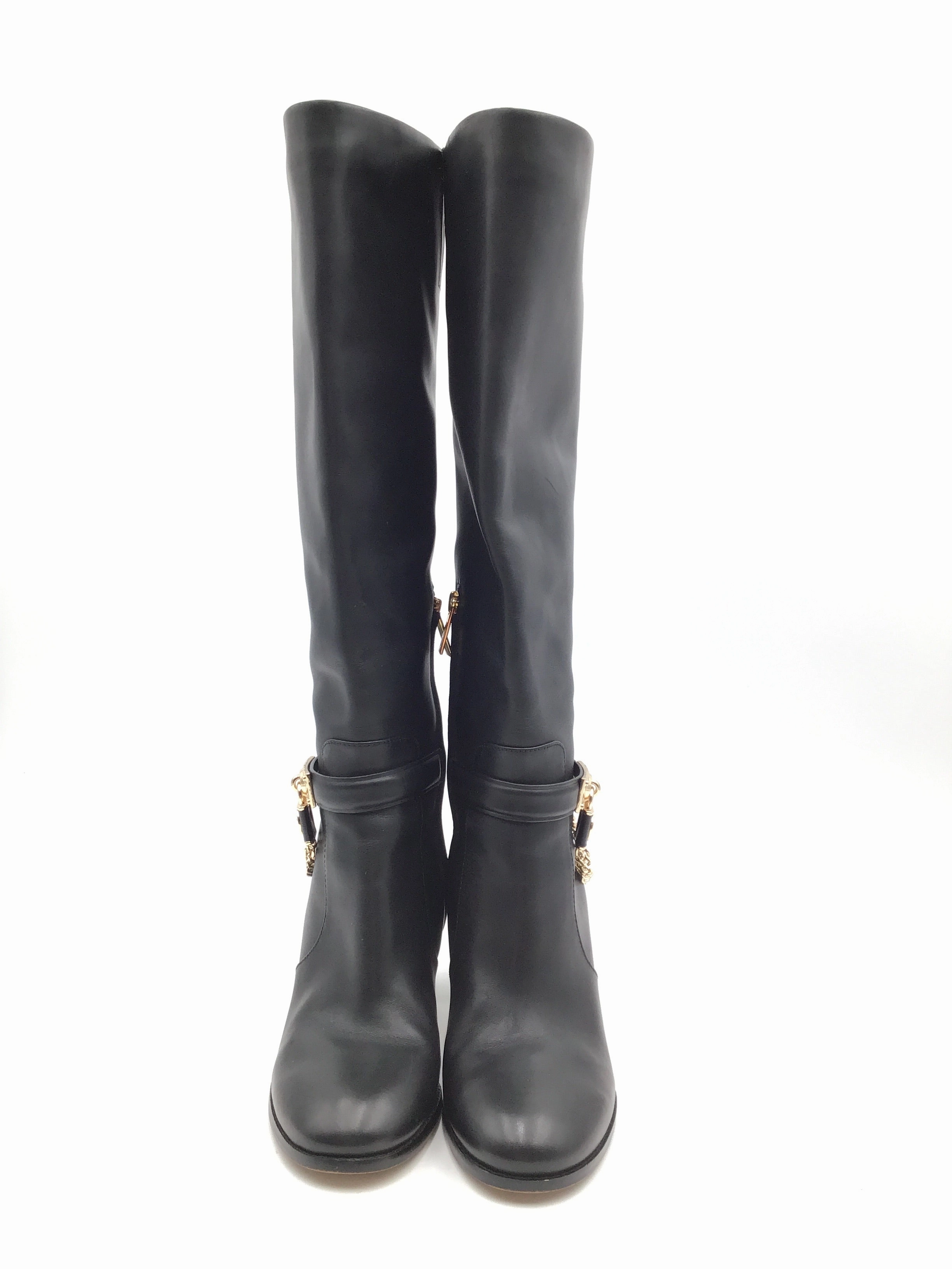 Boots Knee Heels By Michael Kors In Black & Gold, Size: 8