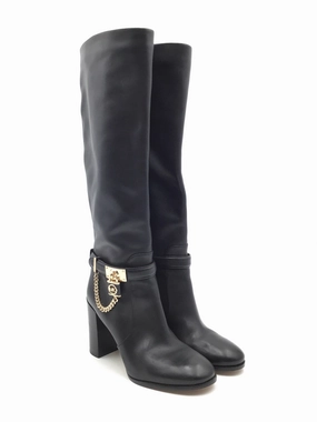 Boots Knee Heels By Michael Kors In Black & Gold, Size: 8