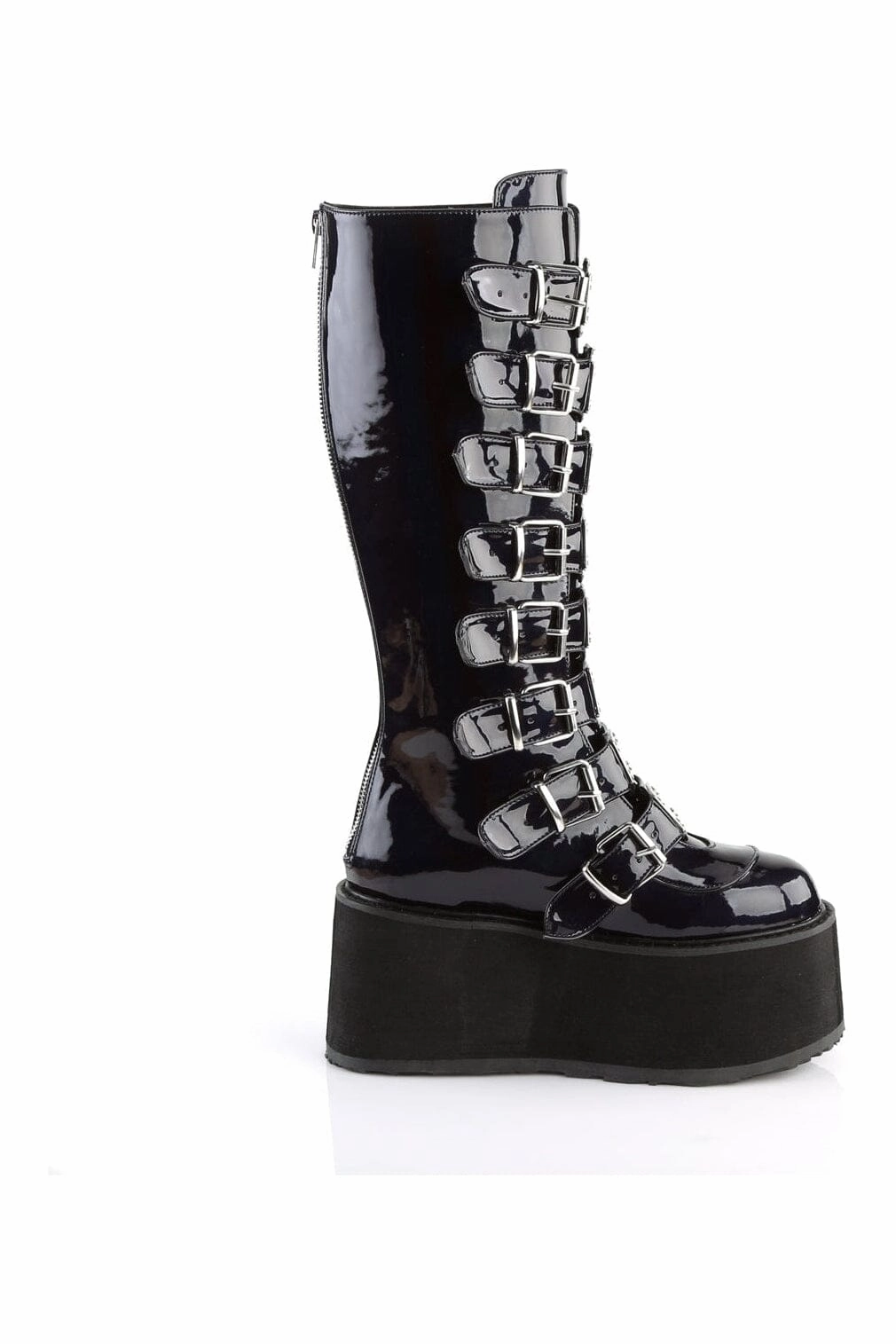 DAMNED-318 Black Hologram Patent Knee Boot