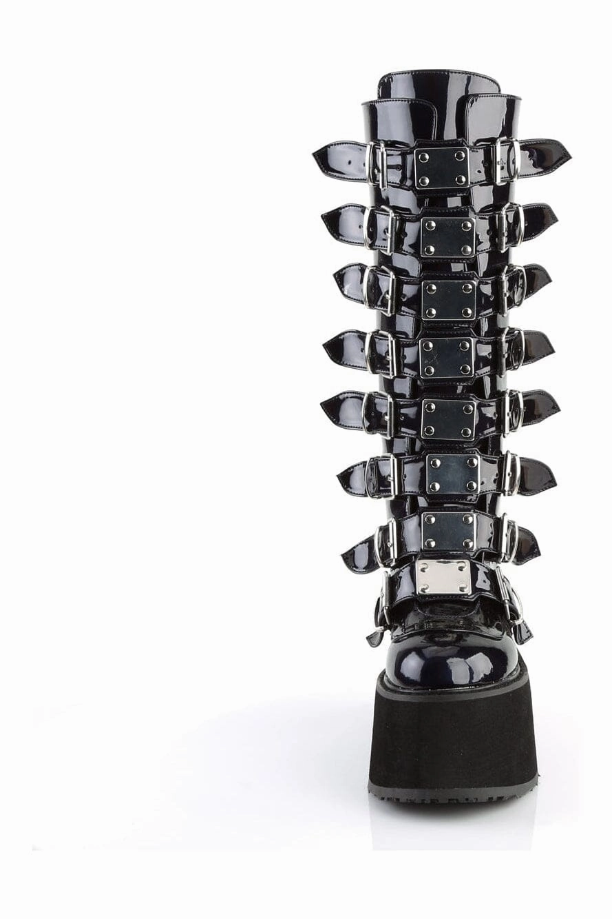 DAMNED-318 Black Hologram Patent Knee Boot