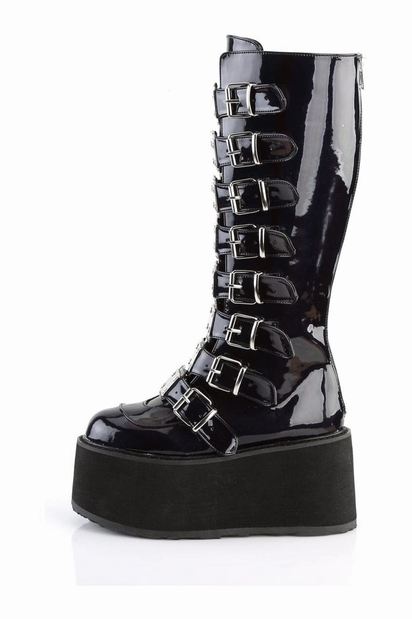 DAMNED-318 Black Hologram Patent Knee Boot