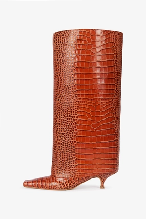 Dana Alta Croc-Effect Kitten Heel Cylinder Boots Croc