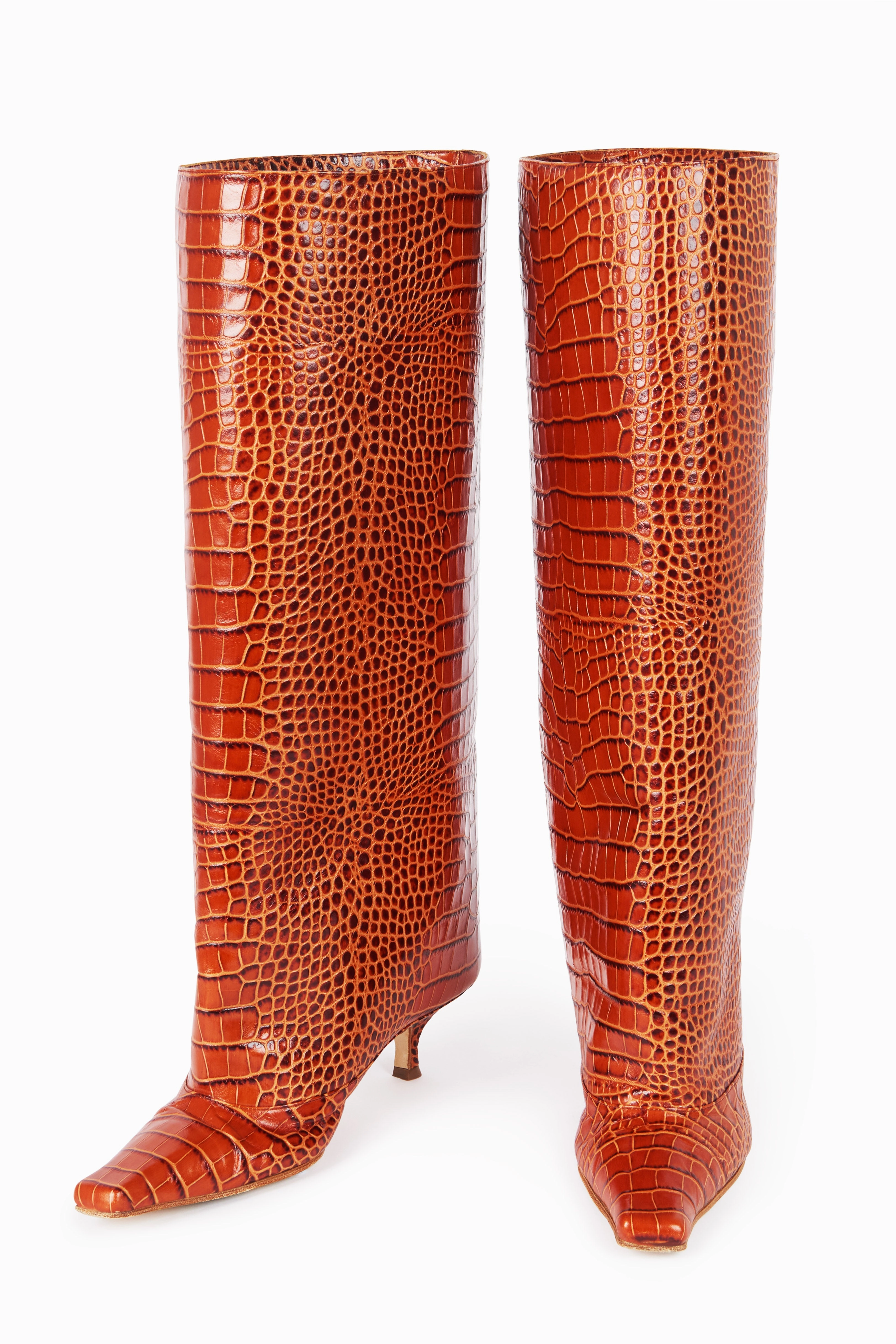 Dana Alta Croc-Effect Kitten Heel Cylinder Boots Croc