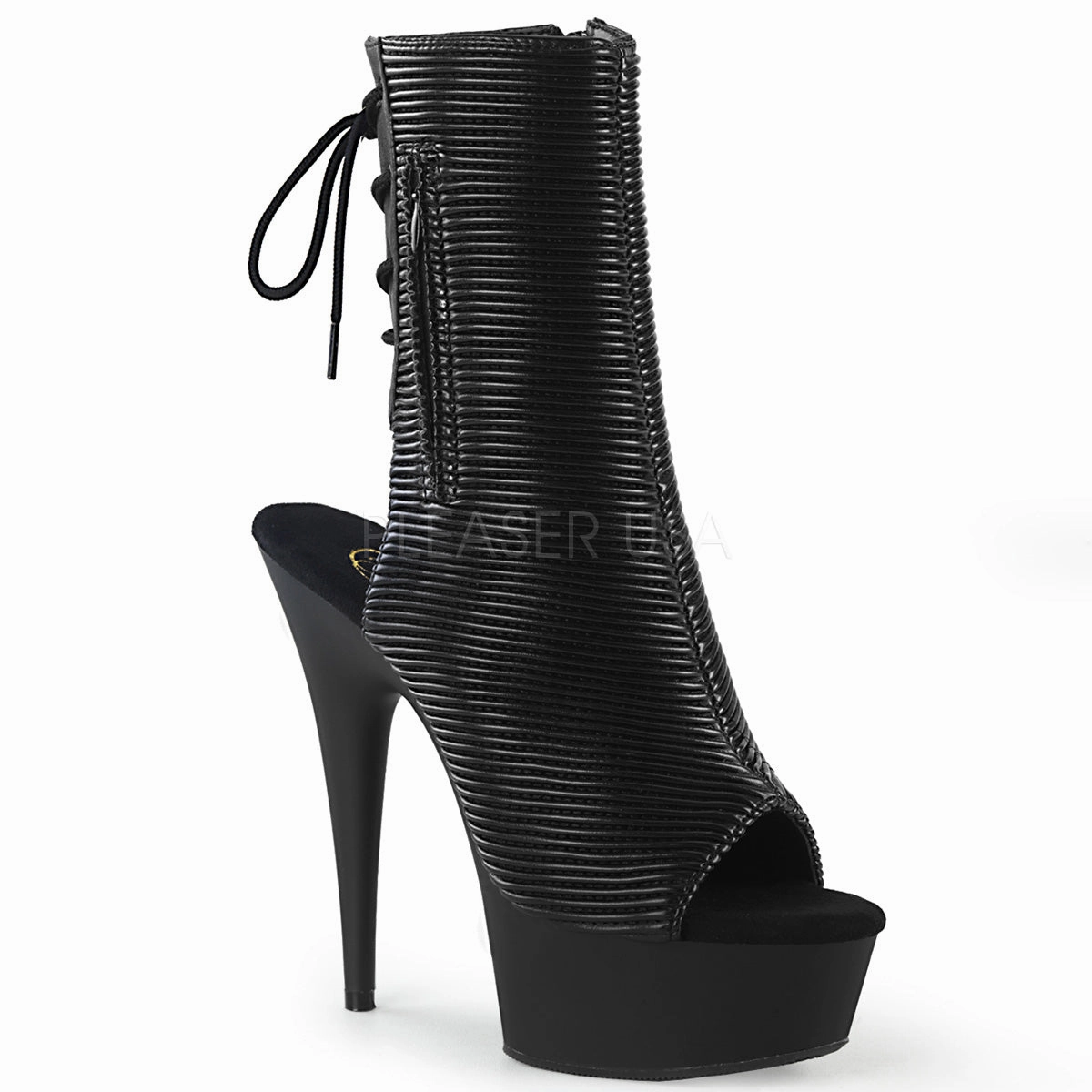 DELIGHT-1018  Black Quilted Faux Leather/Black Matte