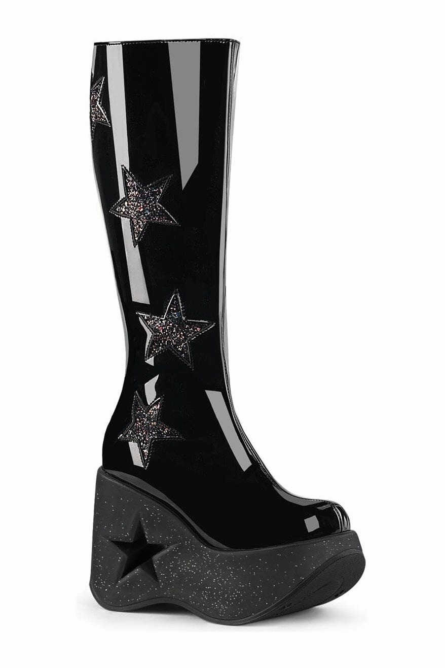 DYNAMITE-218 Black Glitter Knee Boot