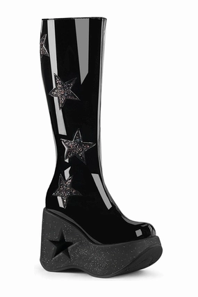 DYNAMITE-218 Black Glitter Knee Boot