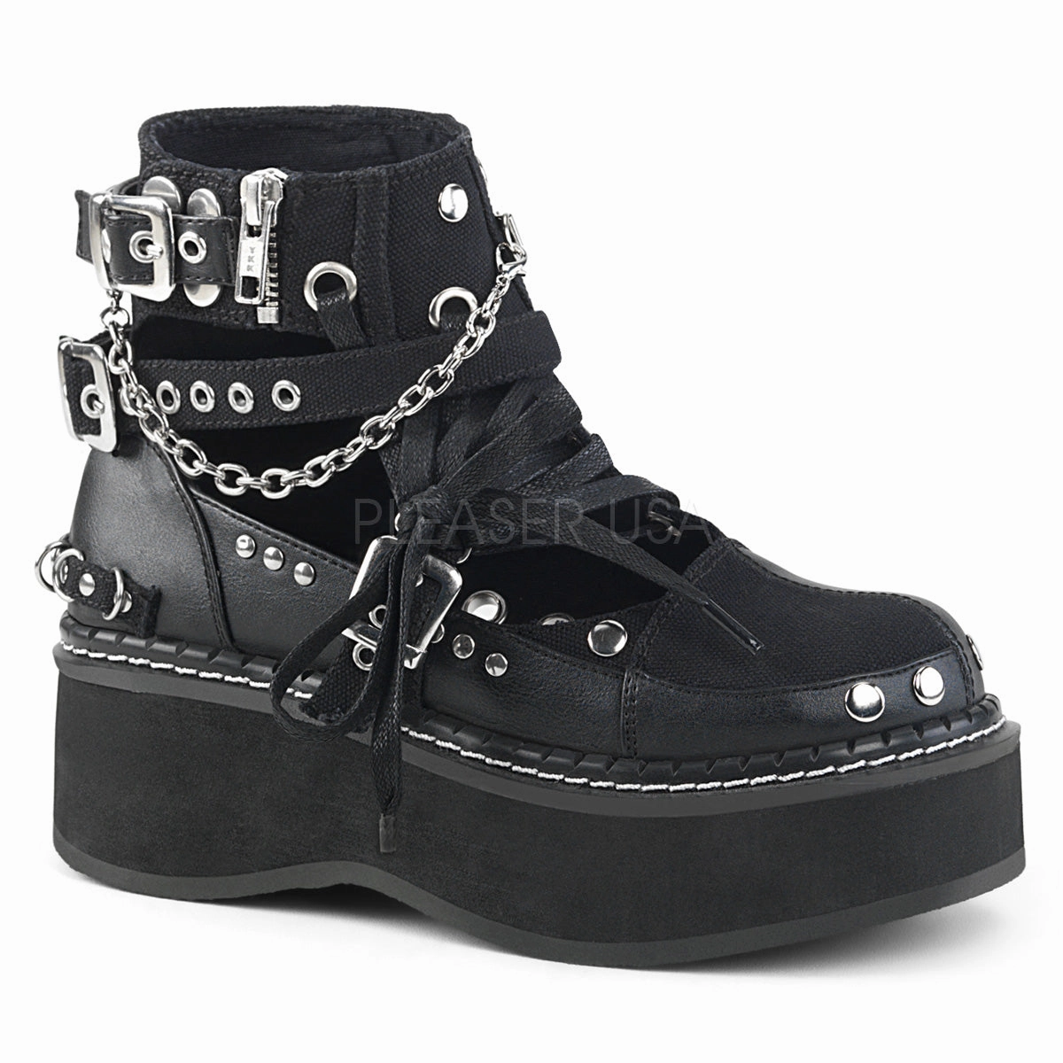 EMILY-317  Black Canvas-Vegan Leather
