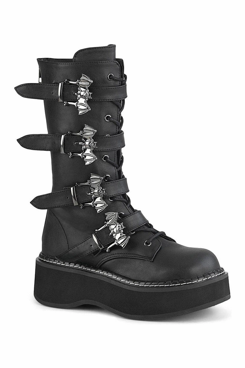 EMILY-322 Knee Boot | Black Faux Leather
