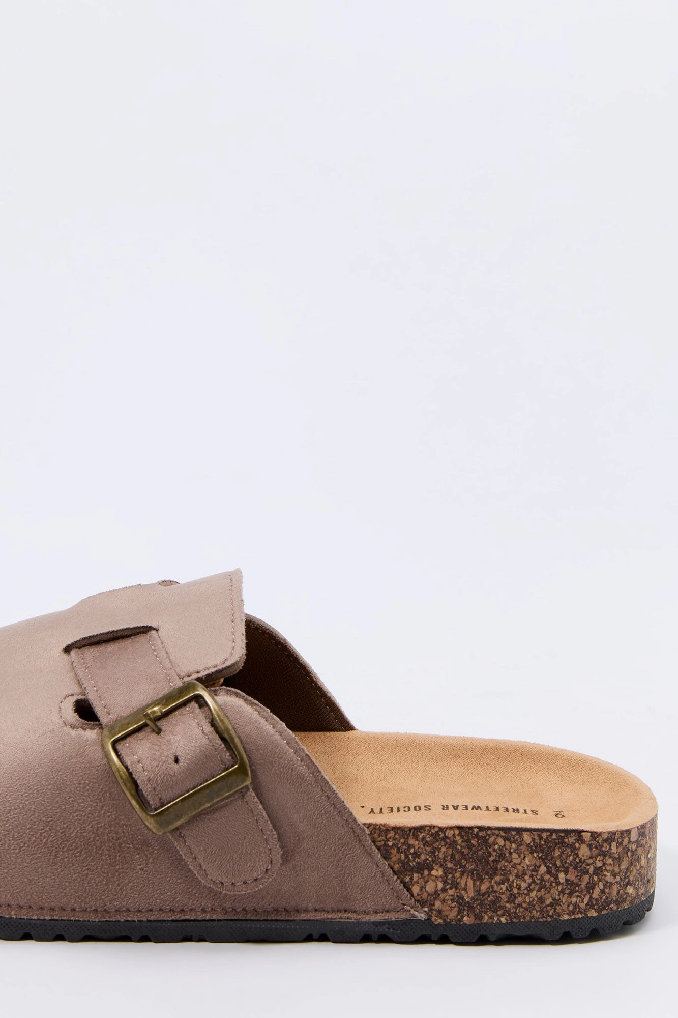Faux Suede Buckled Cork Sandal