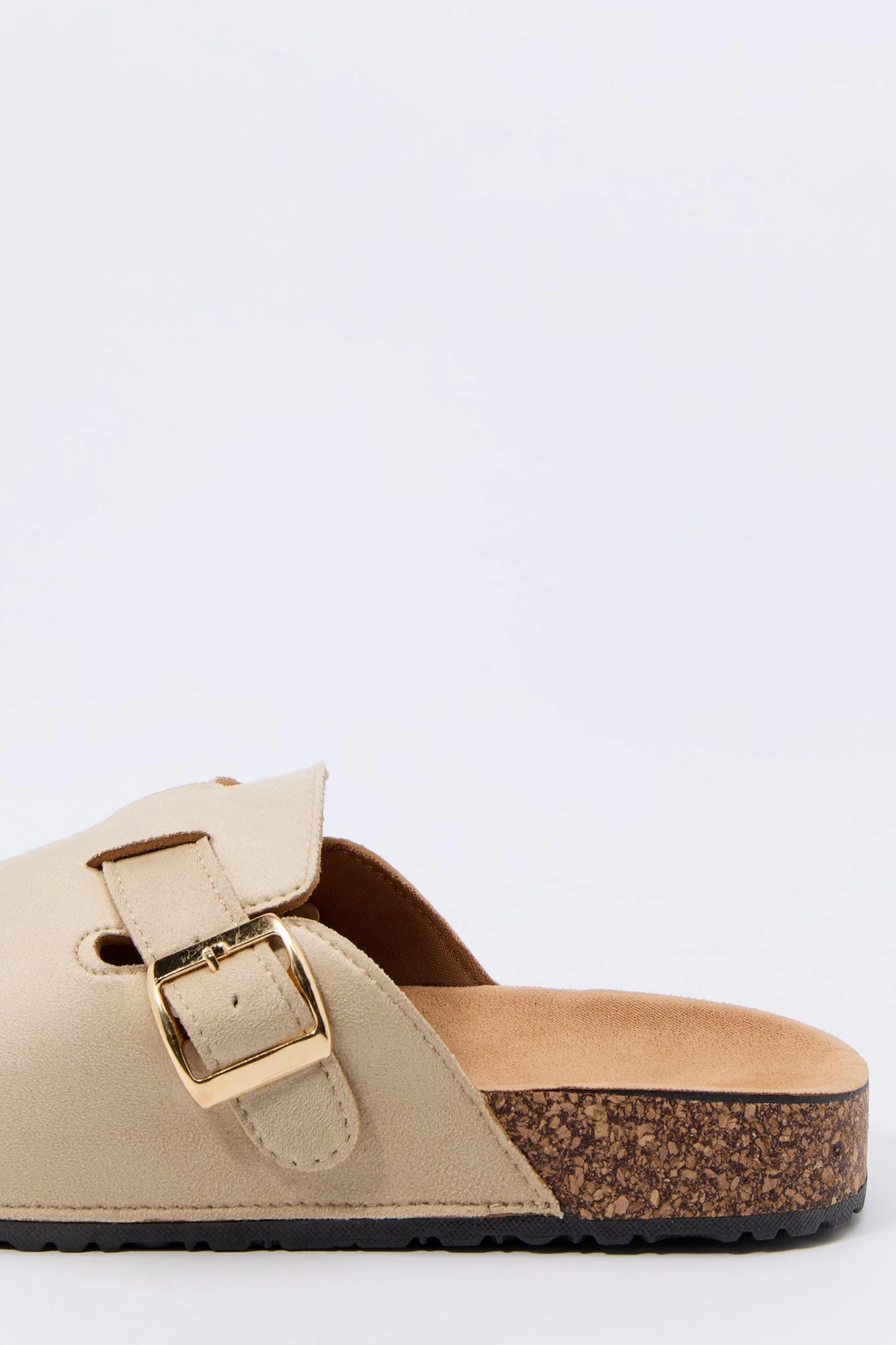 Faux Suede Buckled Cork Sandal
