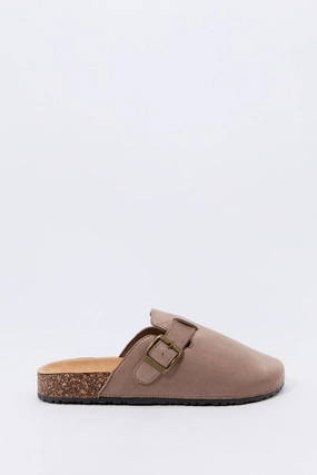 Faux Suede Buckled Cork Sandal