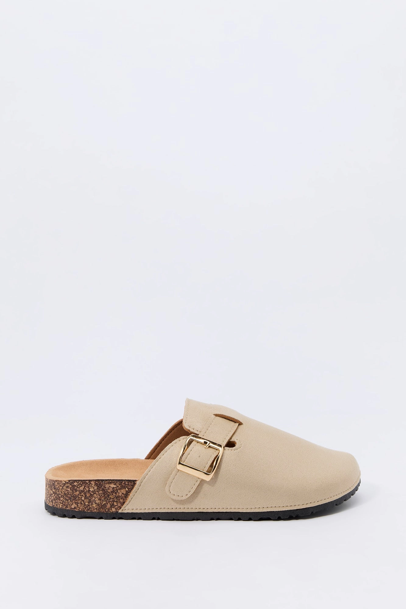 Faux Suede Buckled Cork Sandal