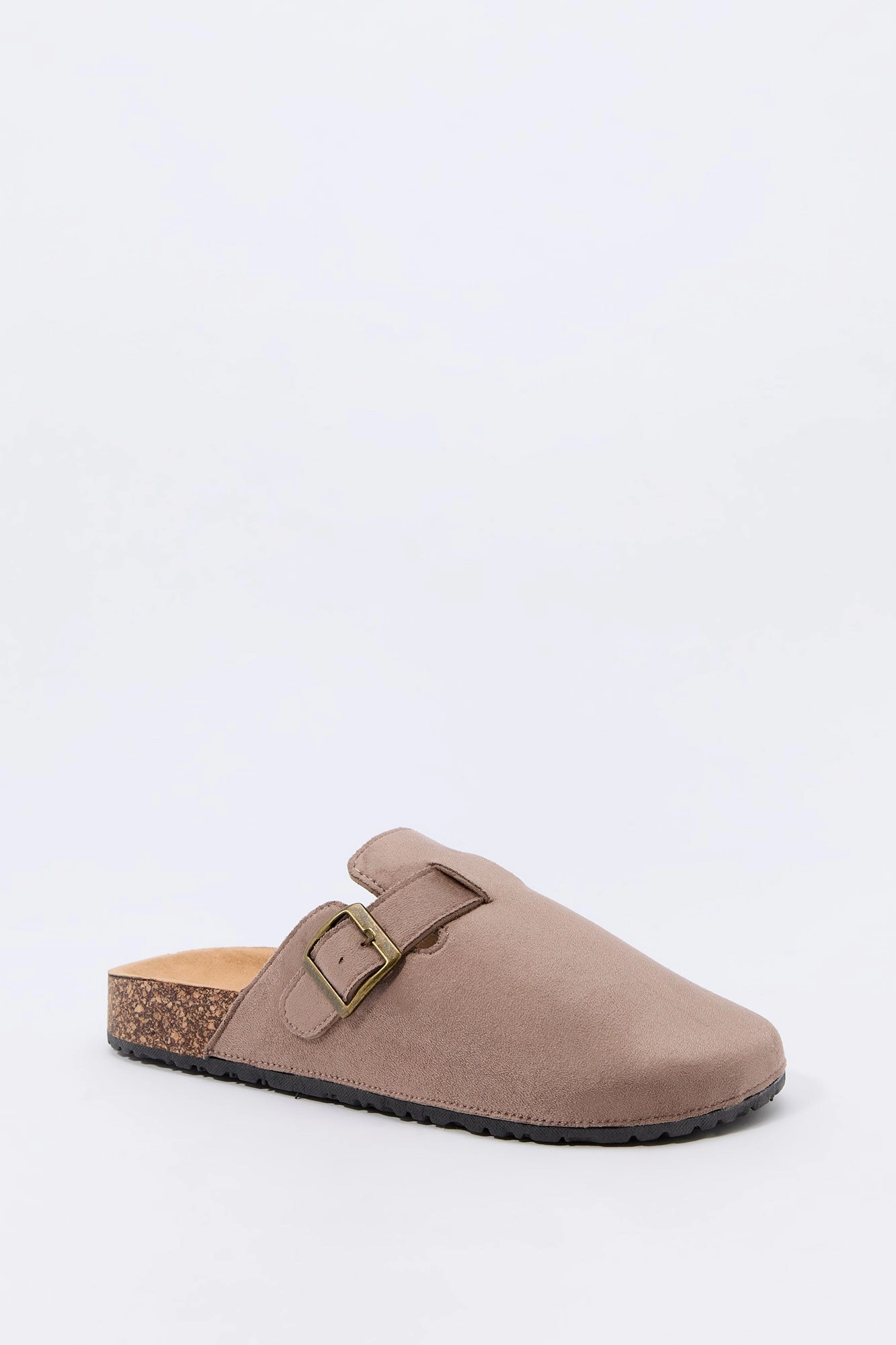 Faux Suede Buckled Cork Sandal