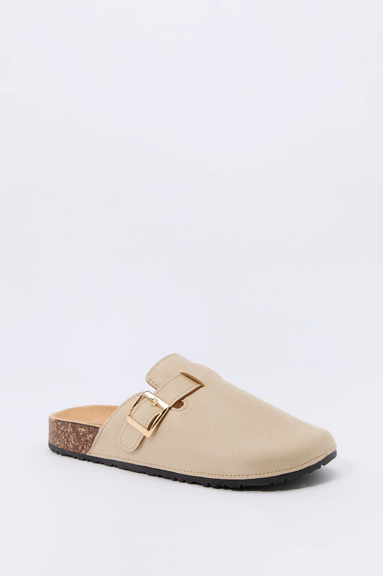 Faux Suede Buckled Cork Sandal