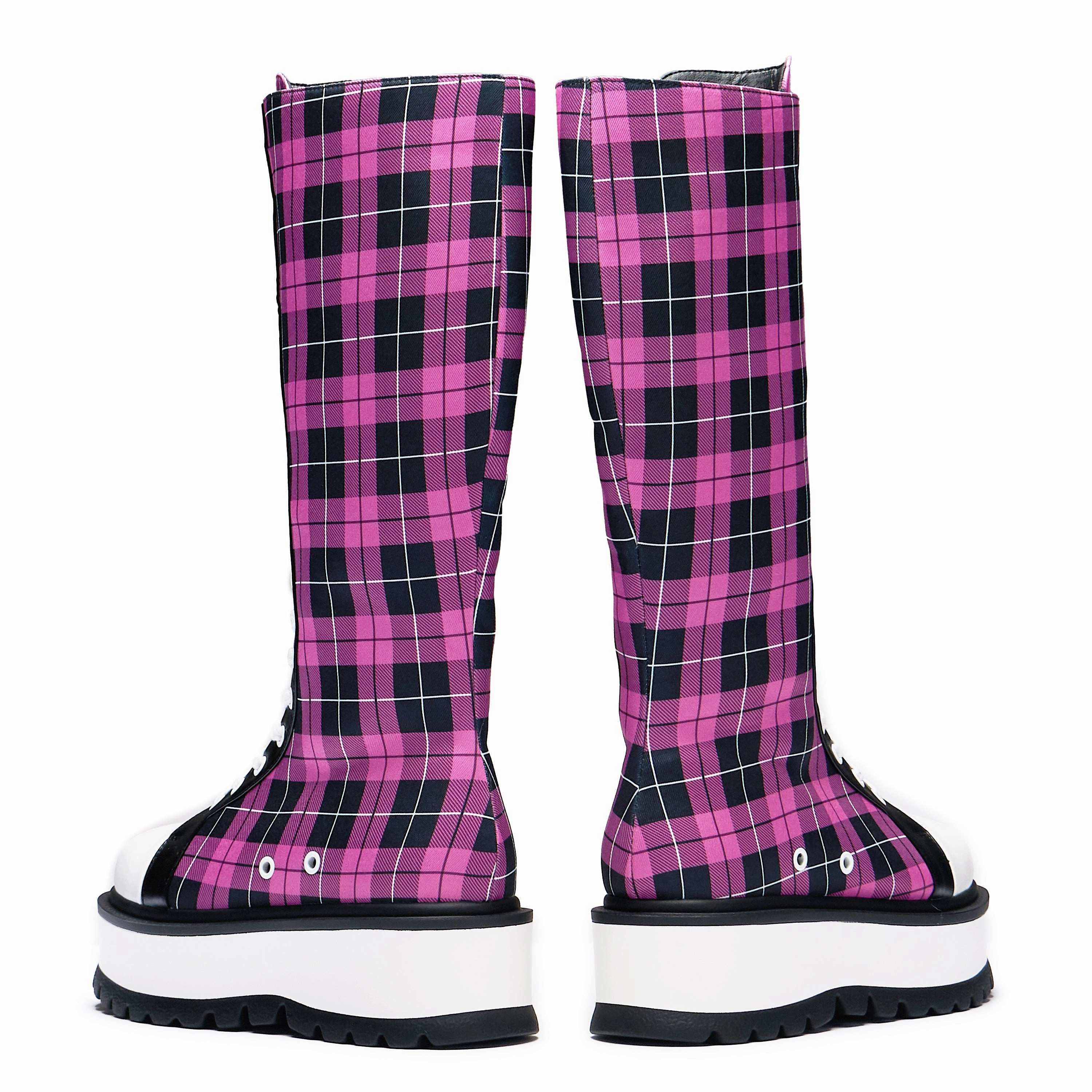 Irrelevant Long Platform Boots - Pink Check