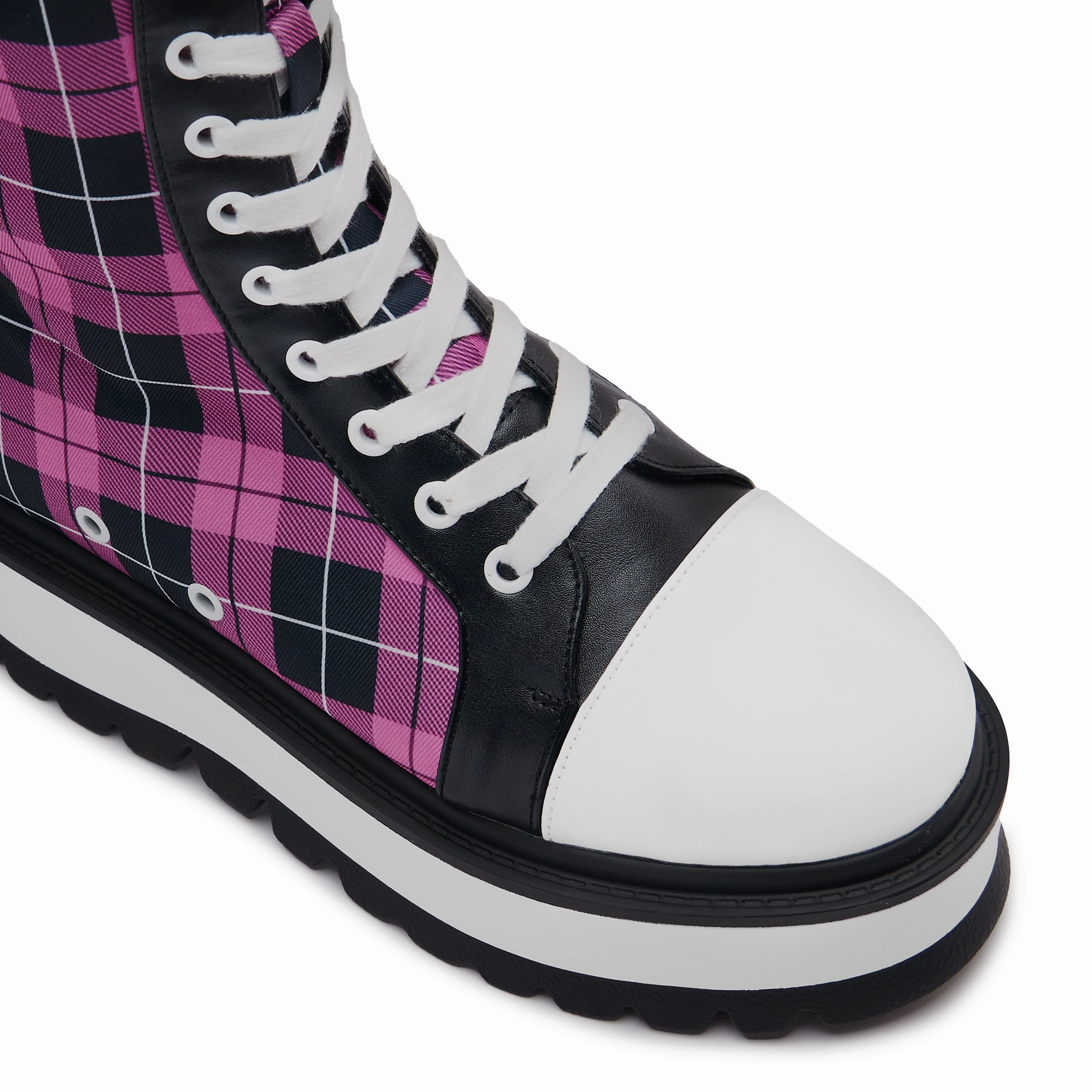 Irrelevant Long Platform Boots - Pink Check