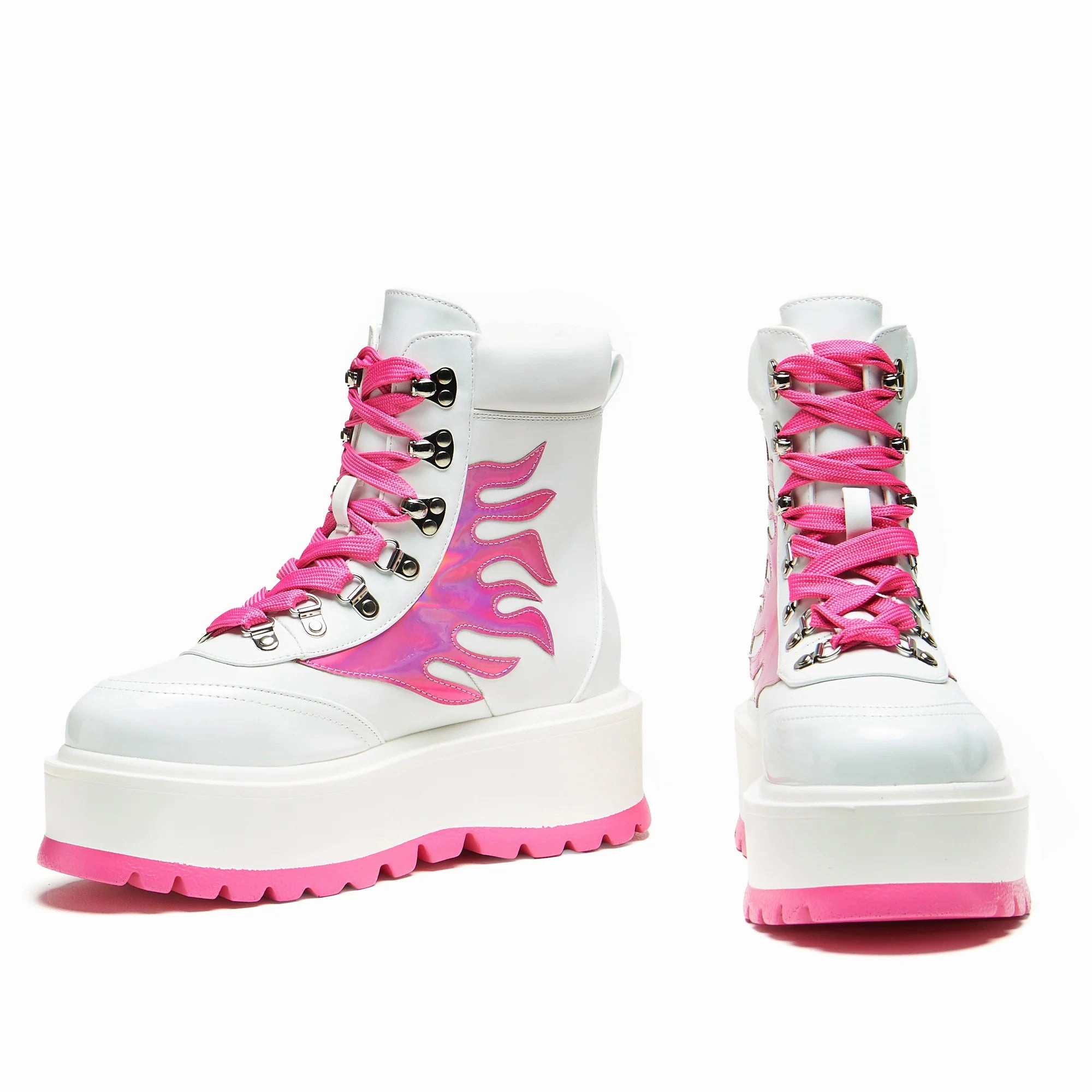 Kawaii Helios Hologram Flame Boots - Pink
