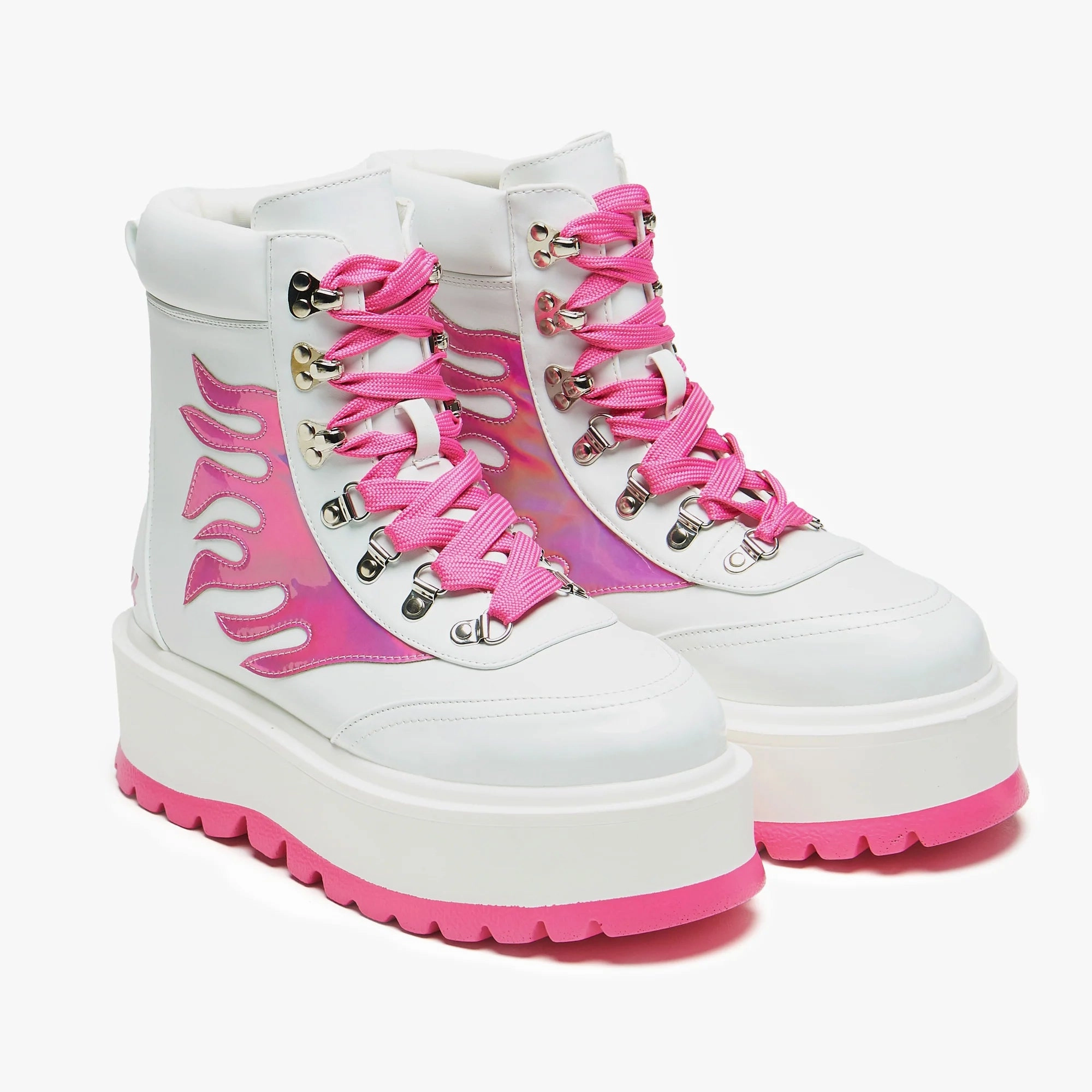 Kawaii Helios Hologram Flame Boots - Pink