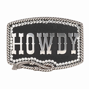 M&F Nocona Rectangle Rope Edge Crystal Howdy Buckle 37926
