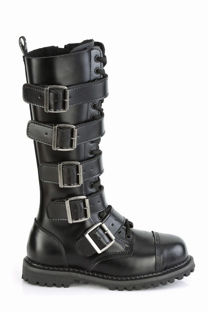 RIOT-18BK Black Leather Knee Boot