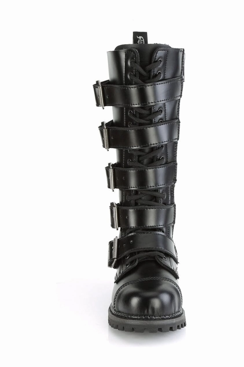 RIOT-18BK Black Leather Knee Boot