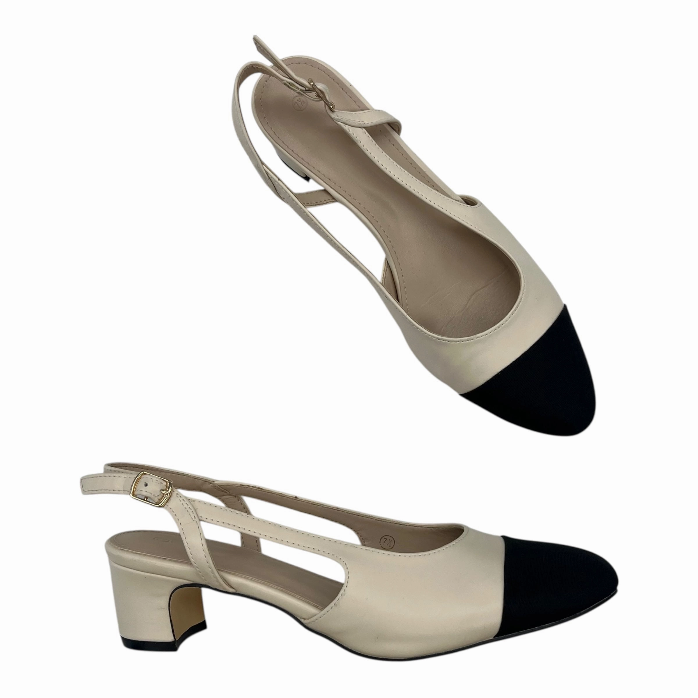 Sandals Heels Kitten By Clothes Mentor In Black & Tan, Size:7.5