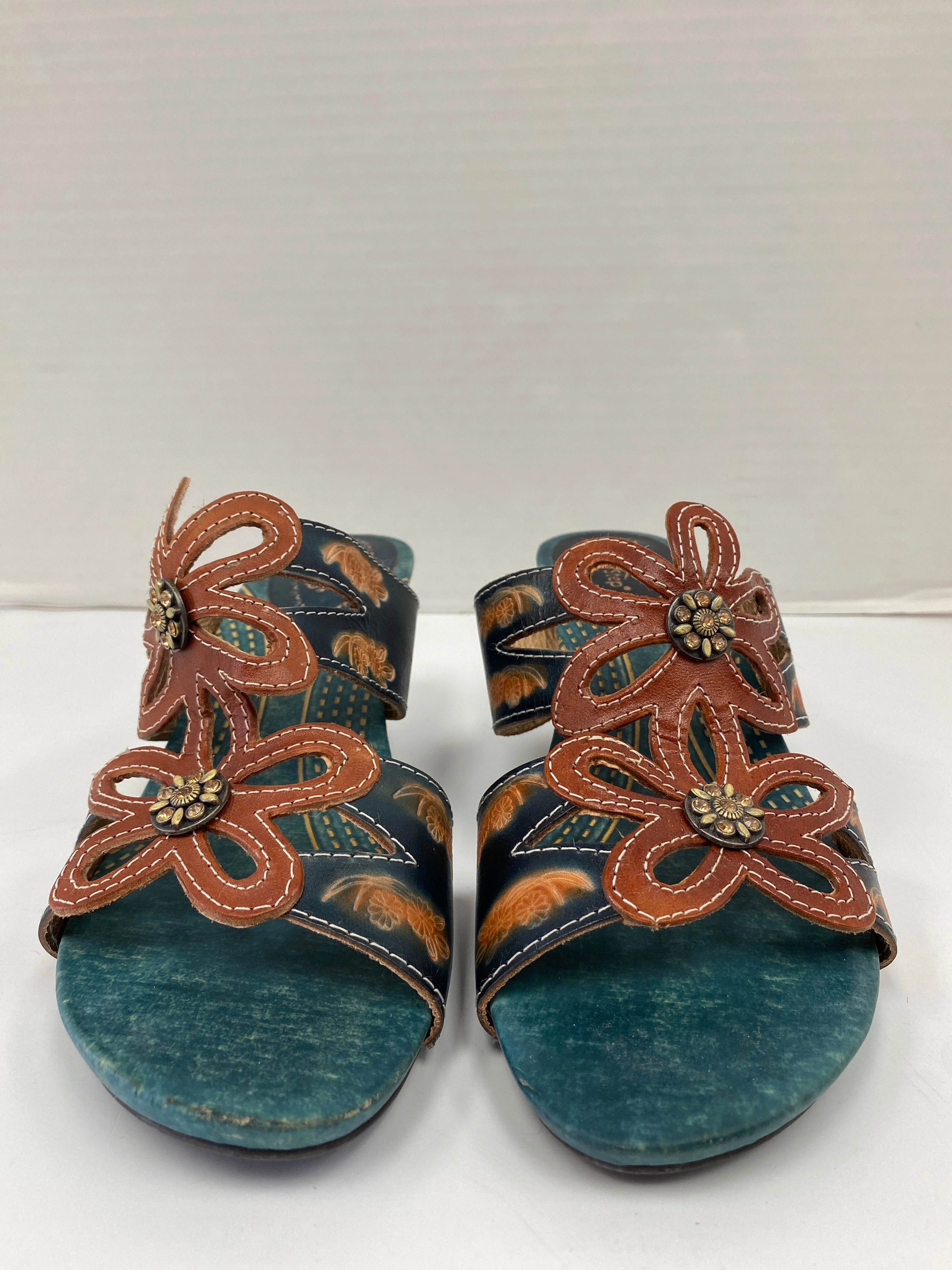 Sandals Heels Kitten By Spring Step In Green, Size: 8.5