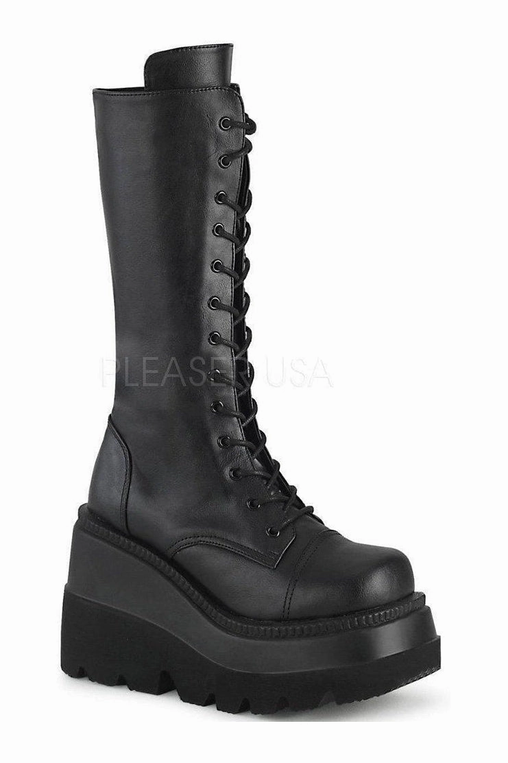 SHAKER-72 Demonia Platform Pump | Black Faux Leather