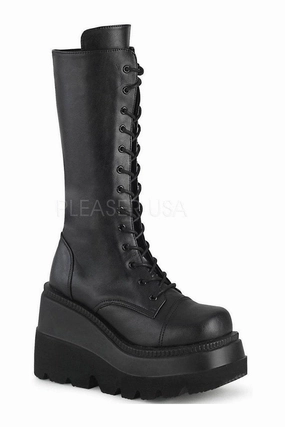 SHAKER-72 Demonia Platform Pump | Black Faux Leather