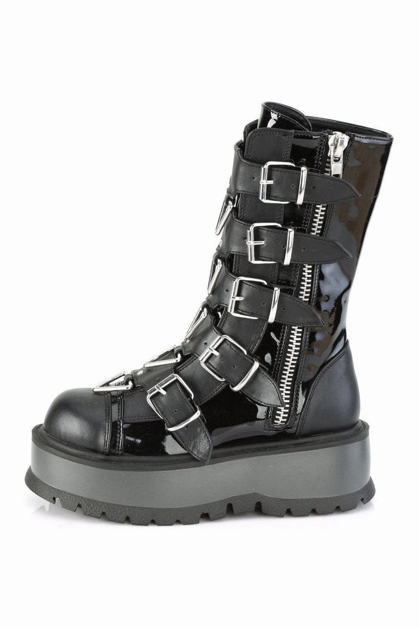 SLACKER-160 Knee Boot | Black Faux Leather
