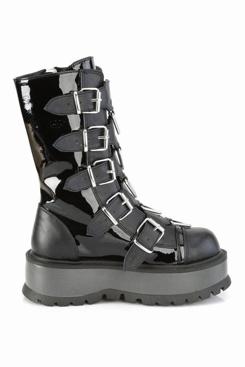 SLACKER-160 Knee Boot | Black Faux Leather