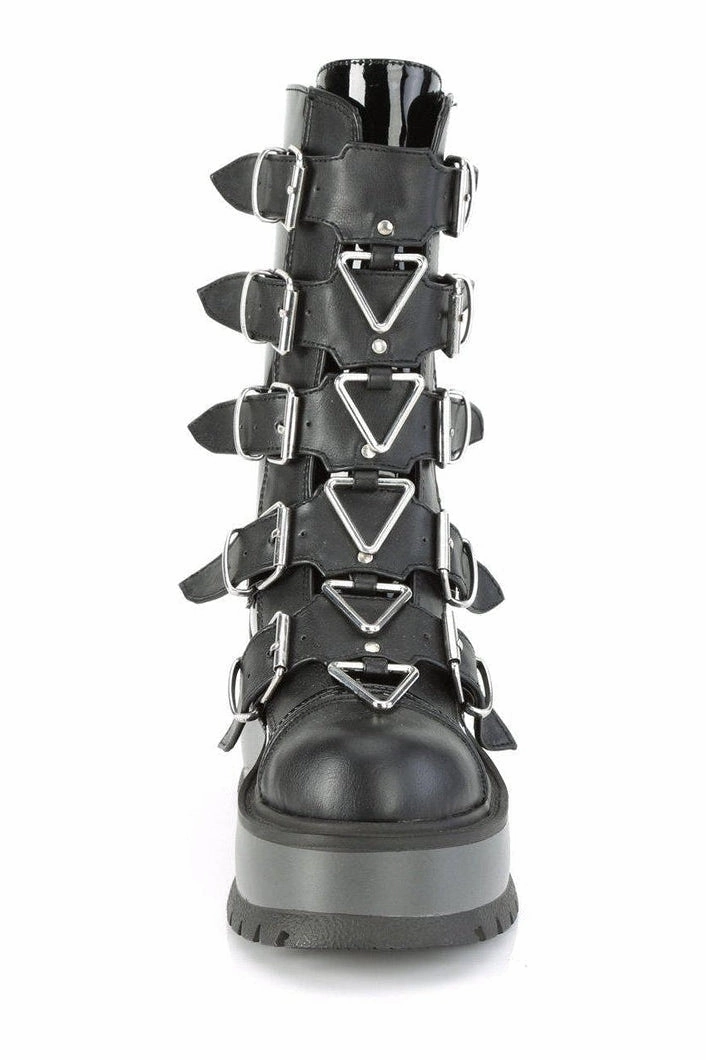 SLACKER-160 Knee Boot | Black Faux Leather