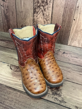 Smoky Mountain Boots 3057T Autry Ostrich Print Brown/Red Western Toddler Boots