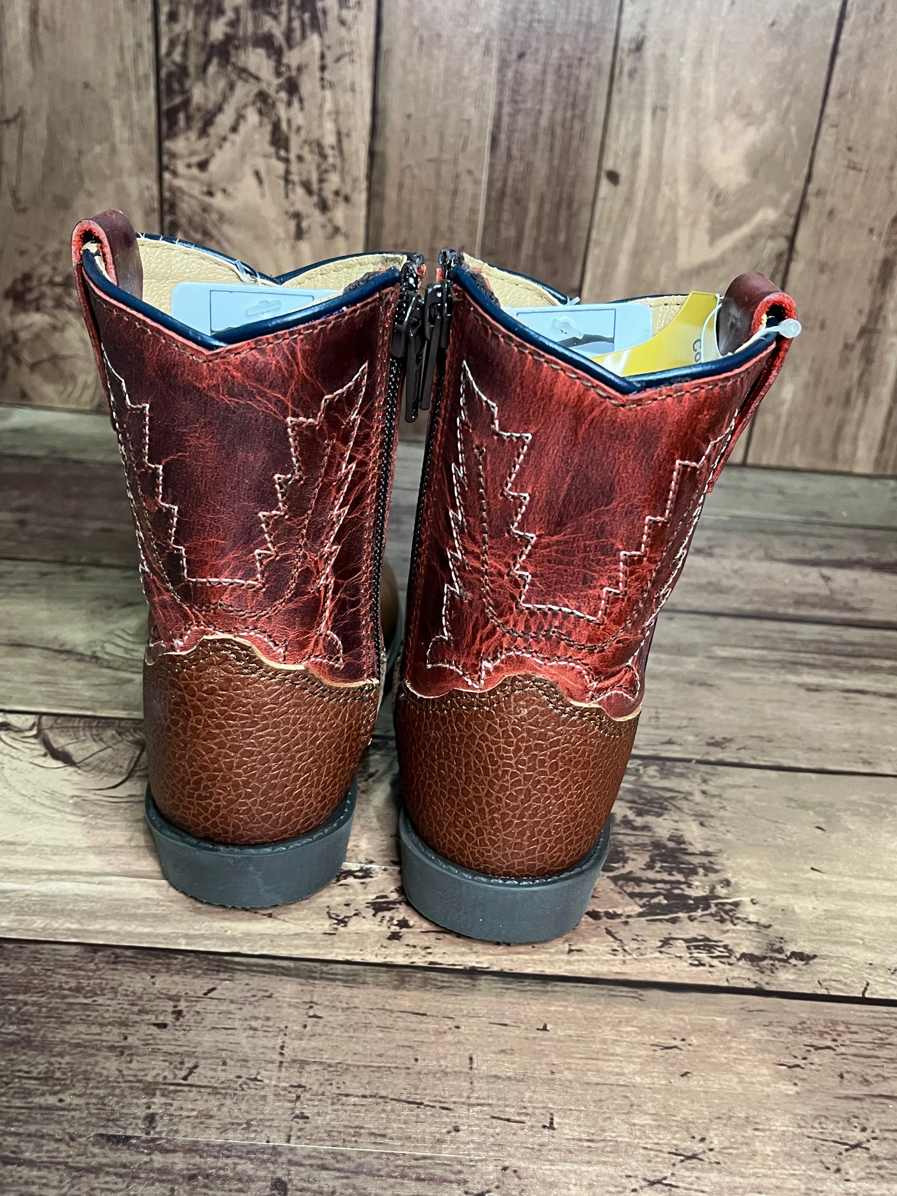 Smoky Mountain Boots 3057T Autry Ostrich Print Brown/Red Western Toddler Boots