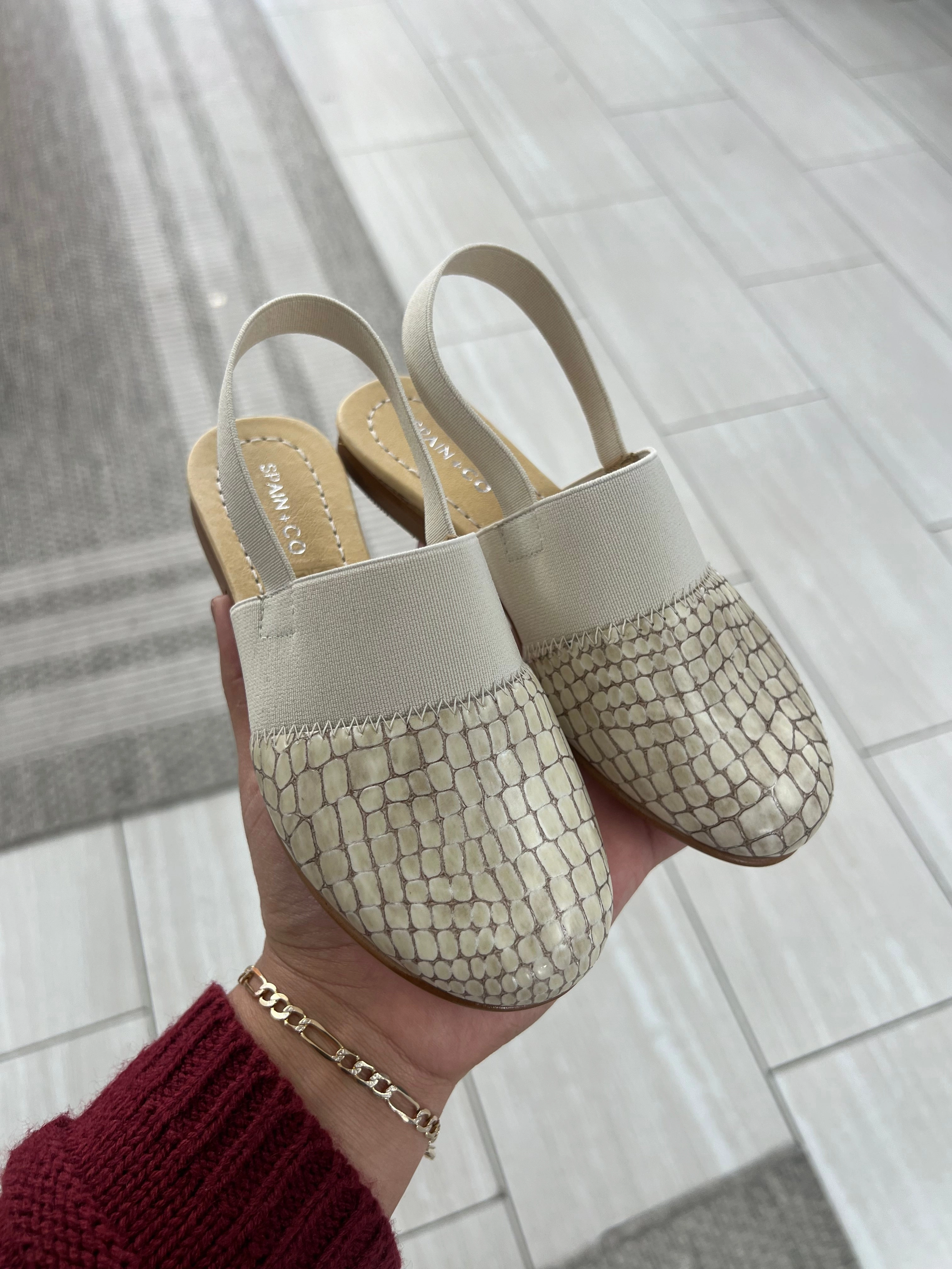 Spain Co Patent Croc Elastic Slingback