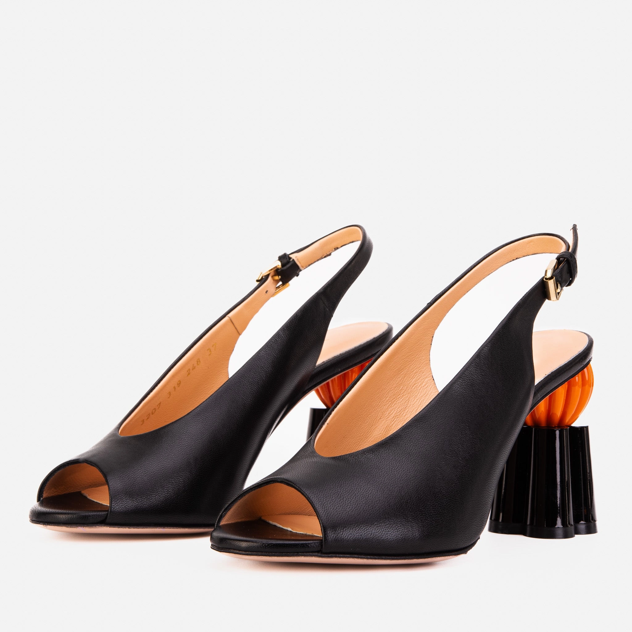 The Cimla Pumpkin Heel Black Leather Women Sandal